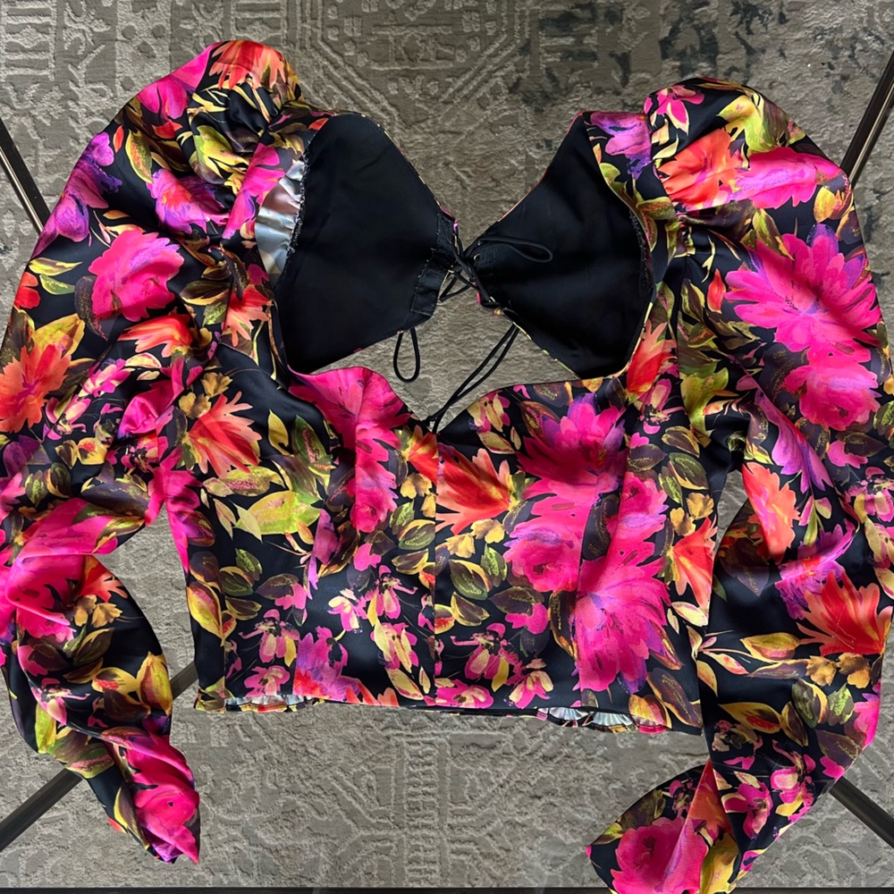 For Love & Lemons Crop Long Sleeve Floral Blouse